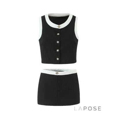 Vivianna Black Tweed Skirt Set