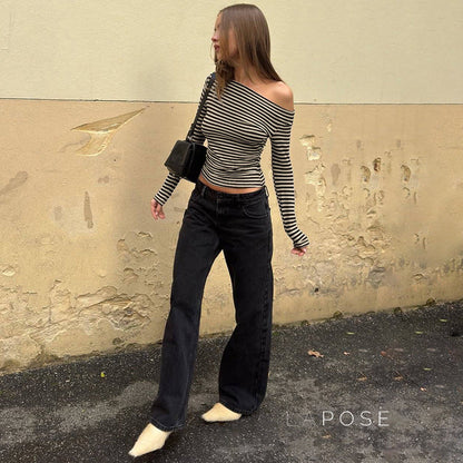 Yanely Striped One Shoulder Knit Top