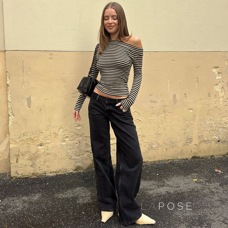 Yanely Striped One Shoulder Knit Top