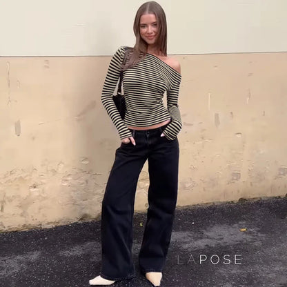Yanely Striped One Shoulder Knit Top