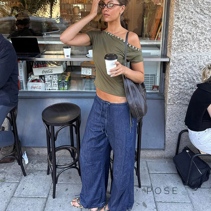 Zamara Faux Denim Wide-Leg Pants