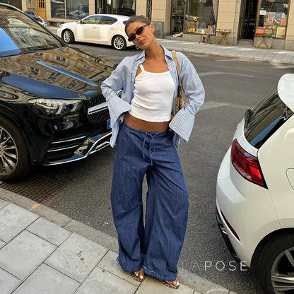 Zamara Faux Denim Wide-Leg Pants