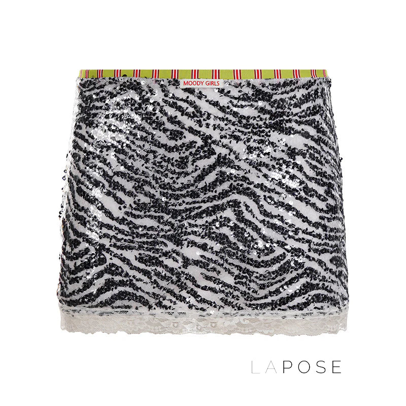 Zaylie Sequin Zebra Mini Skirt