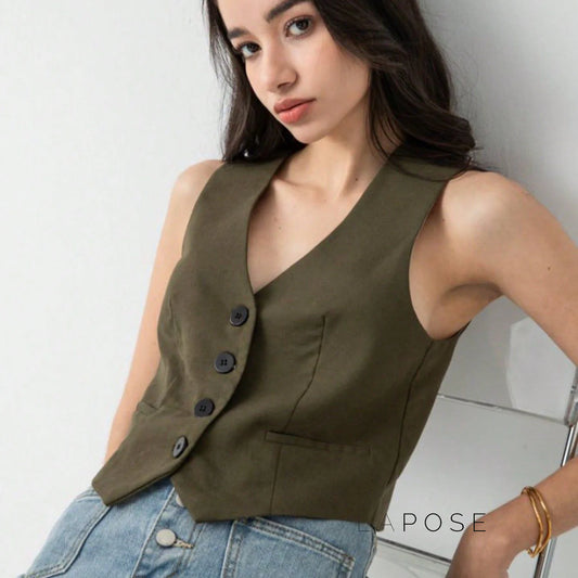 Zuri Cropped Button-Up Vest