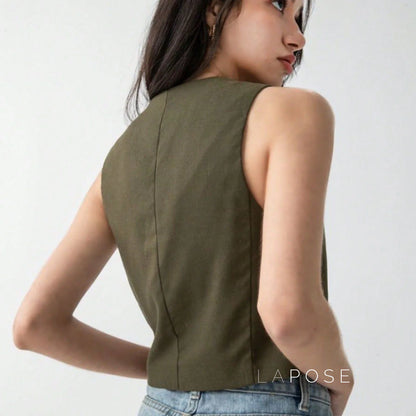 Zuri Cropped Button-Up Vest
