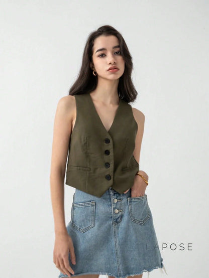 Zuri Cropped Button-Up Vest
