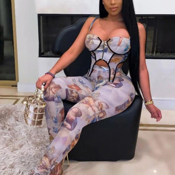KittenAlarm - Laura Allover Print corset Set