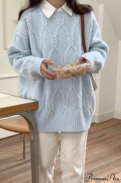 Lazy Style Candy-Colored Cable-Knit Sweater