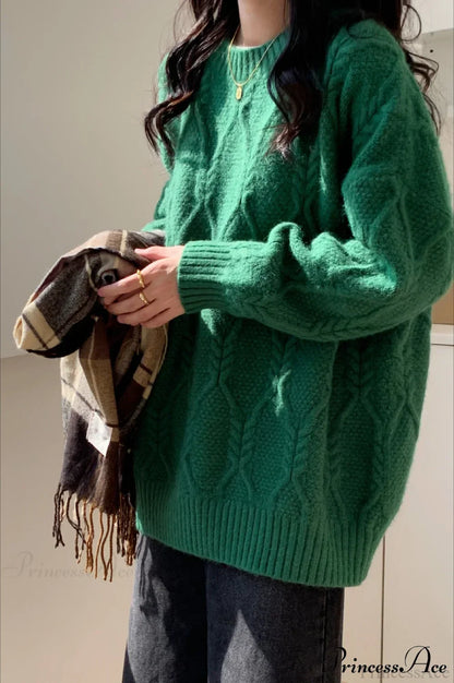 Lazy Style Candy-Colored Cable-Knit Sweater