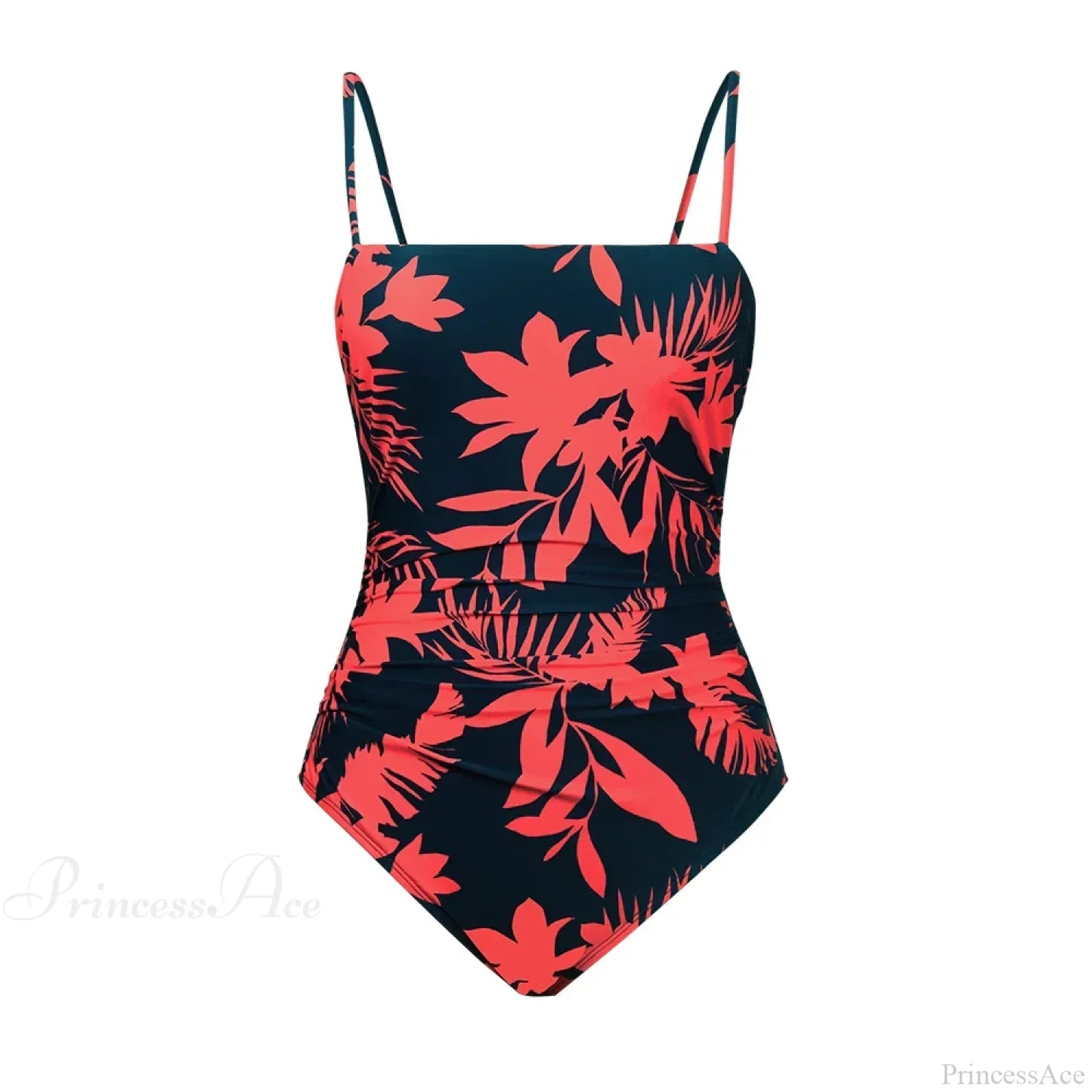 Leaf Print Shirred Square Neck One Piece Set