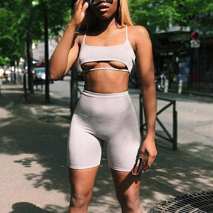 KittenAlarm - Leann Hollow Out Bralette Top & Shorts Set