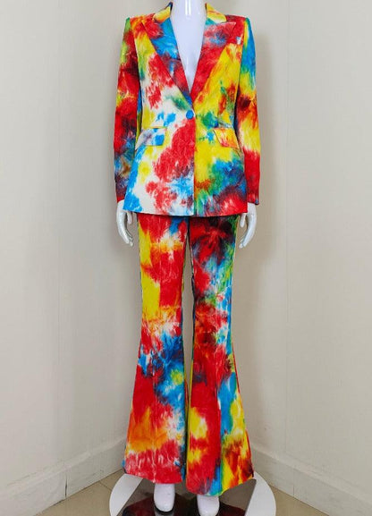 KittenAlarm - Leather Allover Paint Print Blazer Top & Pants Set
