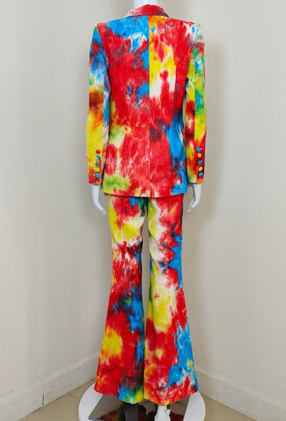 KittenAlarm - Leather Allover Paint Print Blazer Top & Pants Set