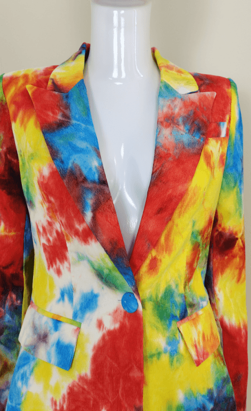 KittenAlarm - Leather Allover Paint Print Blazer Top & Pants Set