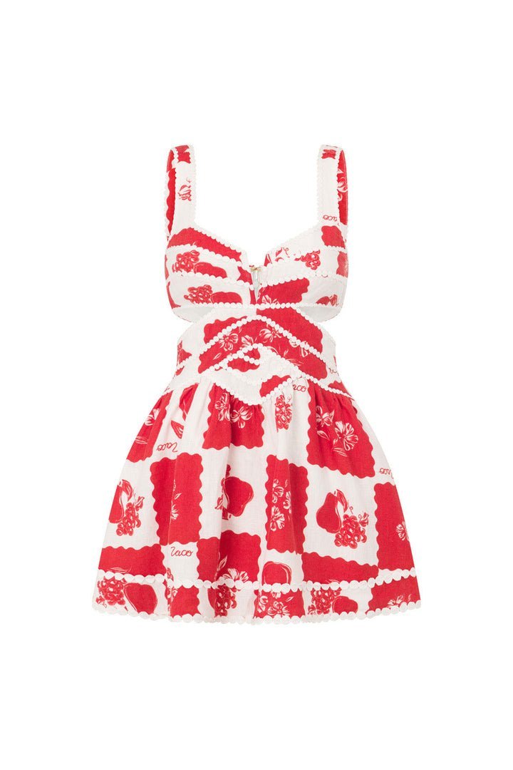 Floral Print Side Cutout Scalloped Trim Adjustable Strap Mini Dress