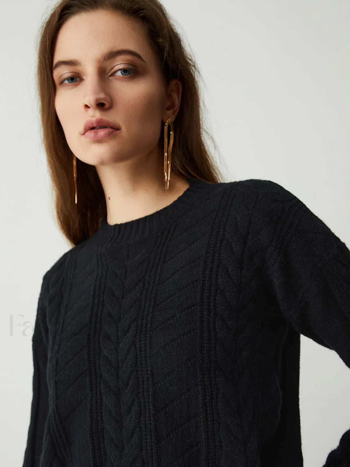 Leisure Cable Knit Long Modern Sleeve Two Piece Skirt Set