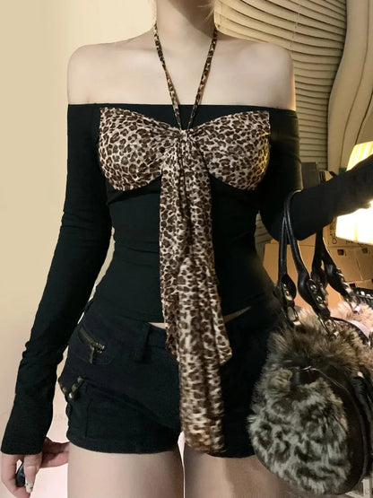 Leopard Arch Halter Knit Top