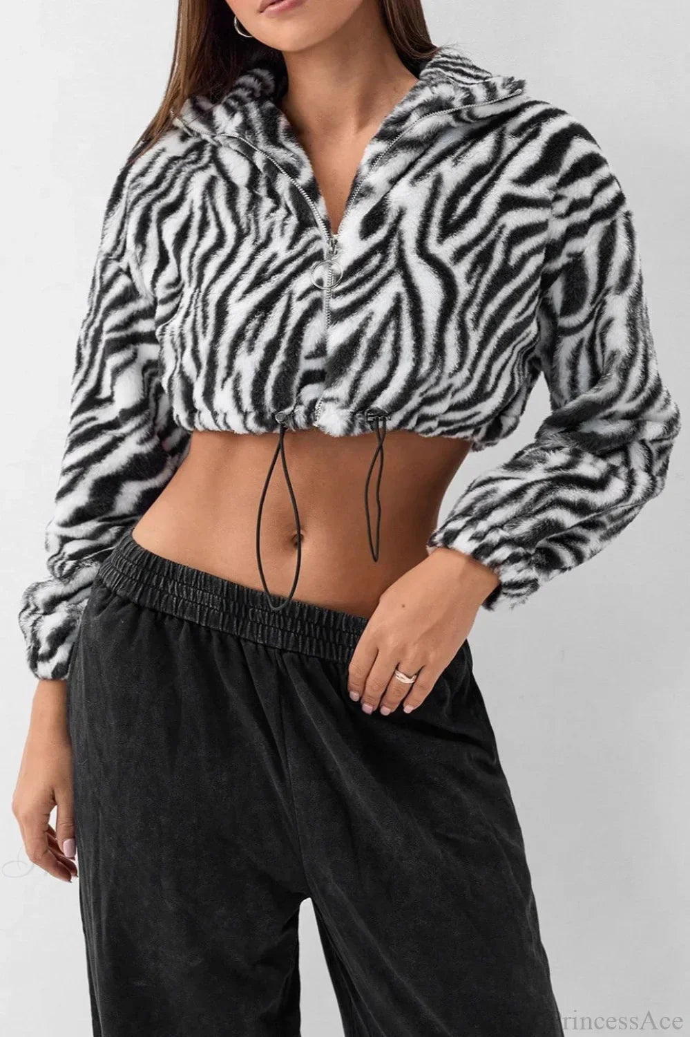 Leopard Print Fur Fleece-Lined Thickened Fluffy Jacket