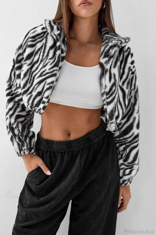 Leopard Print Fur Fleece-Lined Thickened Fluffy Jacket