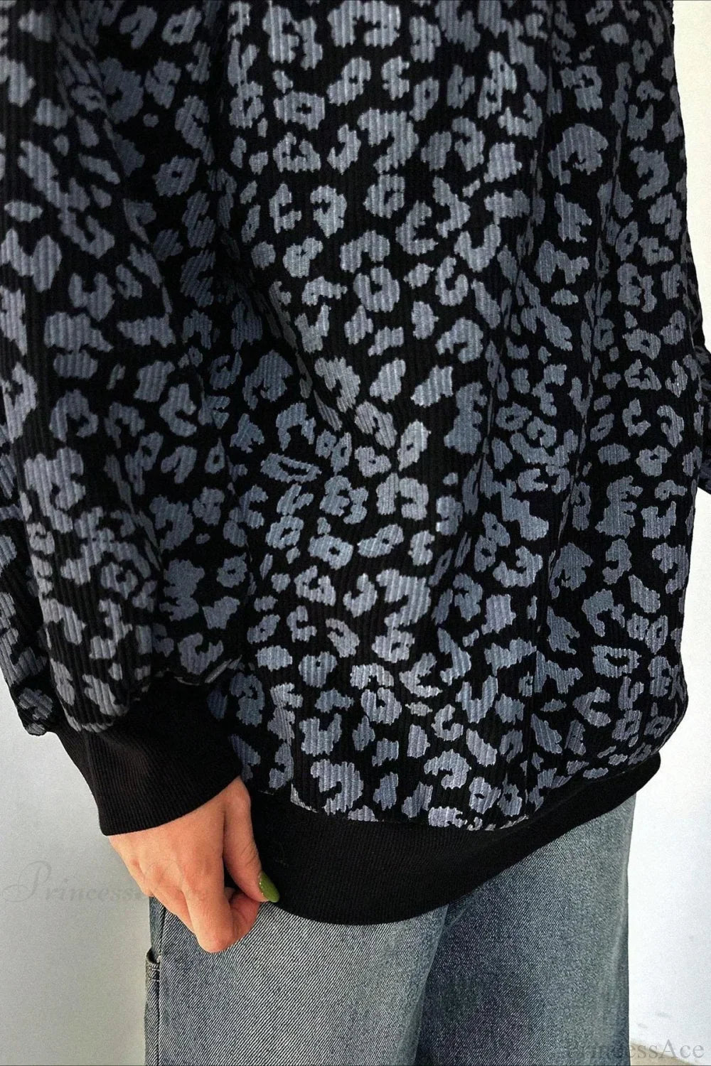 Leopard Print Half-Zip V-Neck Long Sleeve Sweatshirt