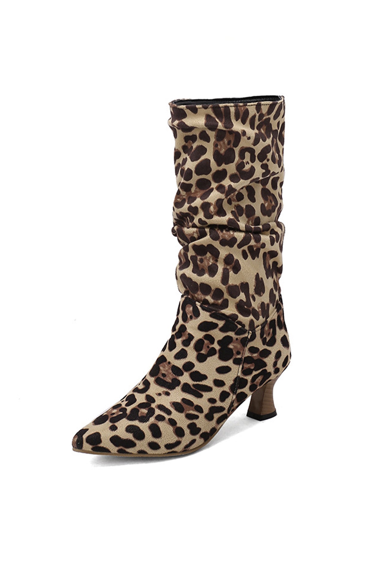 Stacked Block Heel Pointed-Toe Mid-Calf Boots