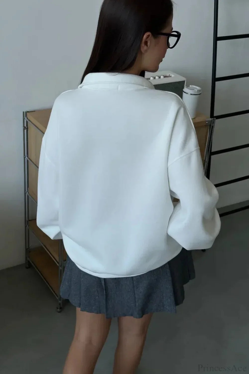 Letter Print Relaxed Convertible Collar Half-Zip Sweatshirt