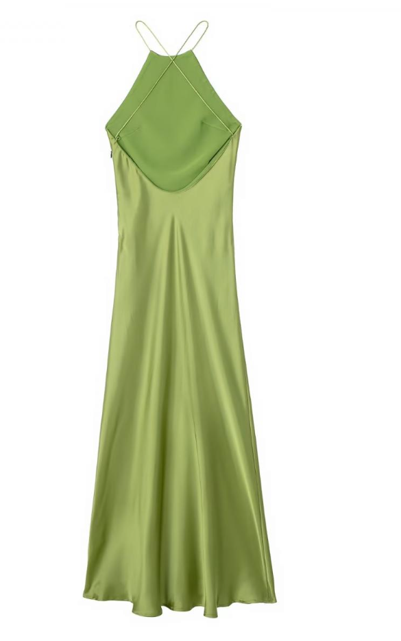 Halter Neck Backless Satin Slip Midi Dress