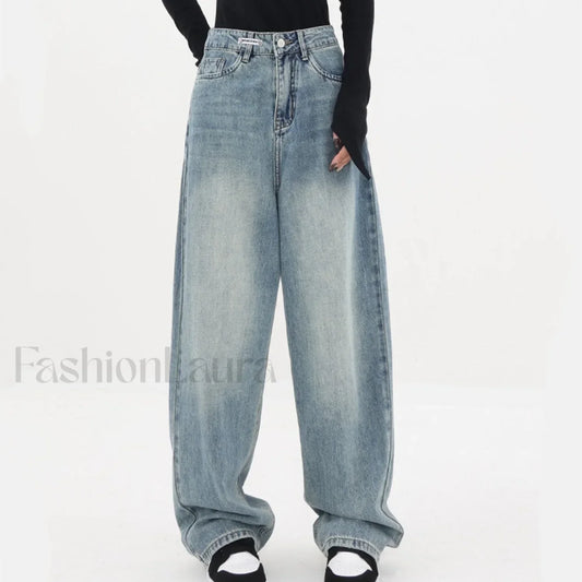 Light Blue Wash Trendy Baggy Boyfriend Jeans