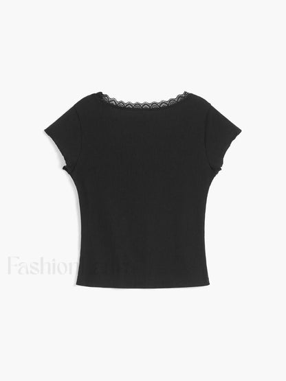 Like That Lace Trim Modern Cap Sleeve Crop Top