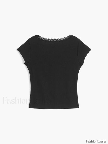Like That Lace Trim Modern Cap Sleeve Crop Top