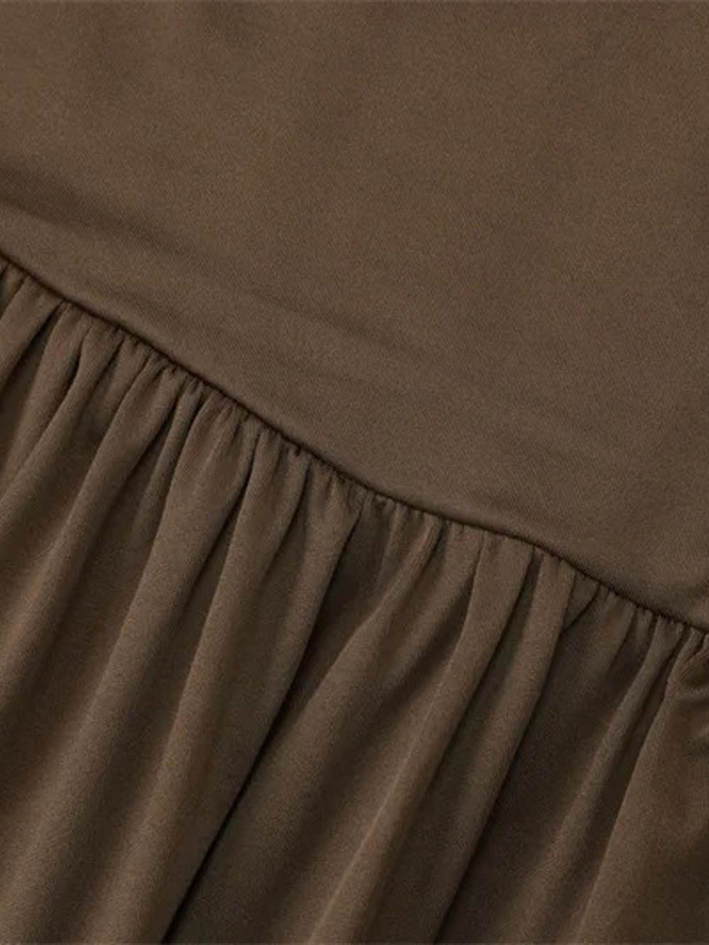 Long Sleeve Ruched Drop Waist Diagonal Seam Pleated Maxi Dress