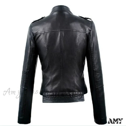 Locomotive PU Leather Short Slim-Fit Stand-Up Collar Rivet Leather Jacket