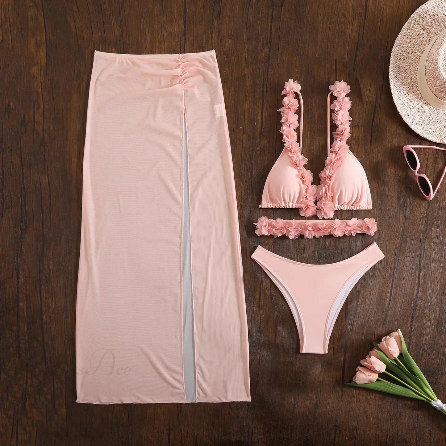 Long Dress Cover Up Bikini Three Piece Swimsuit