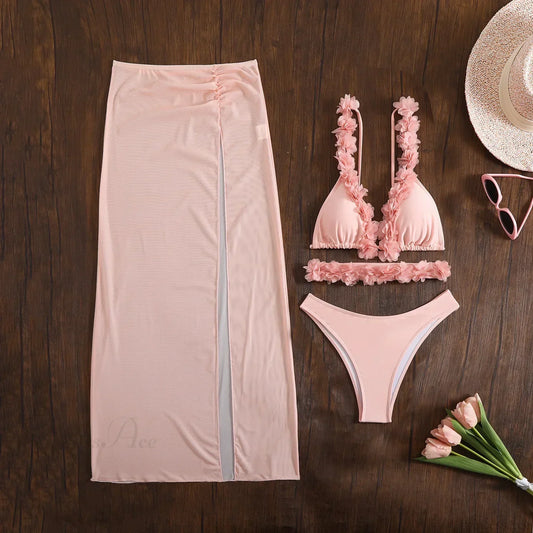 Long Dress Cover Up Bikini Three Piece Swimsuit