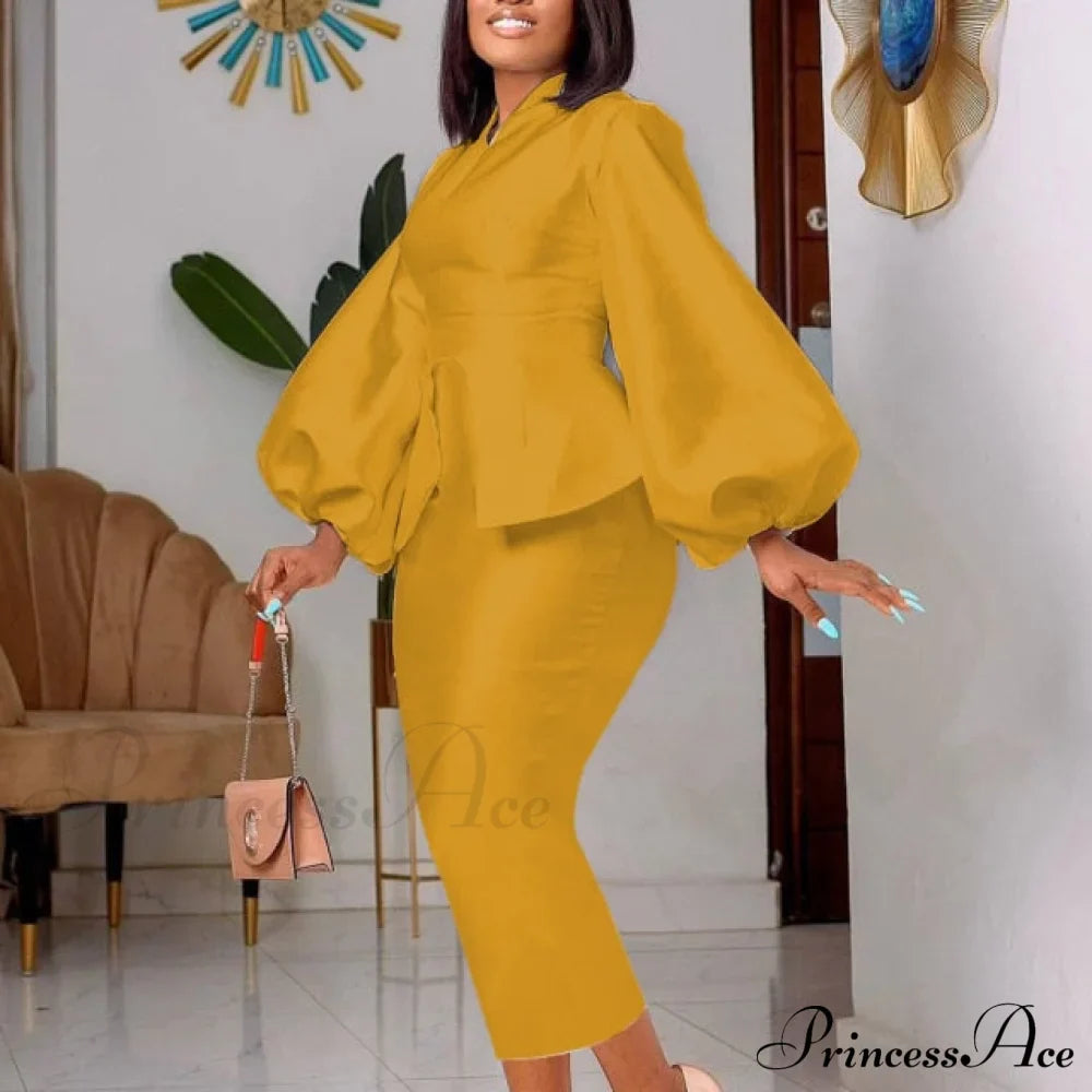 Long Lantern V Neck Bodycon Dress