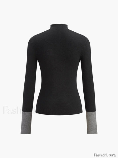 Long Sleeve Contrast Cuff Knit Top