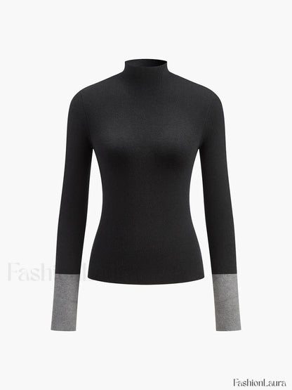 Long Sleeve Contrast Cuff Knit Top