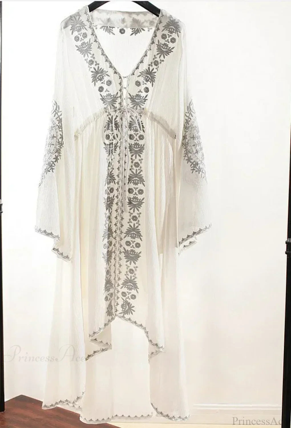 Long Sleeve Floral Embroidered Cotton Boho Dress