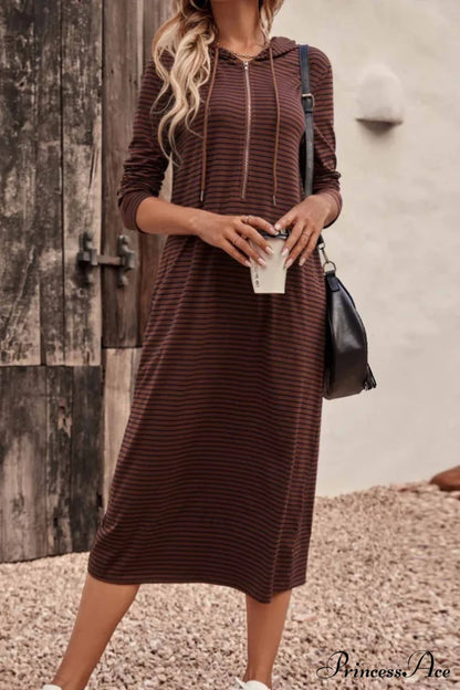 Long Sleeve Hooded Dress with Stripes