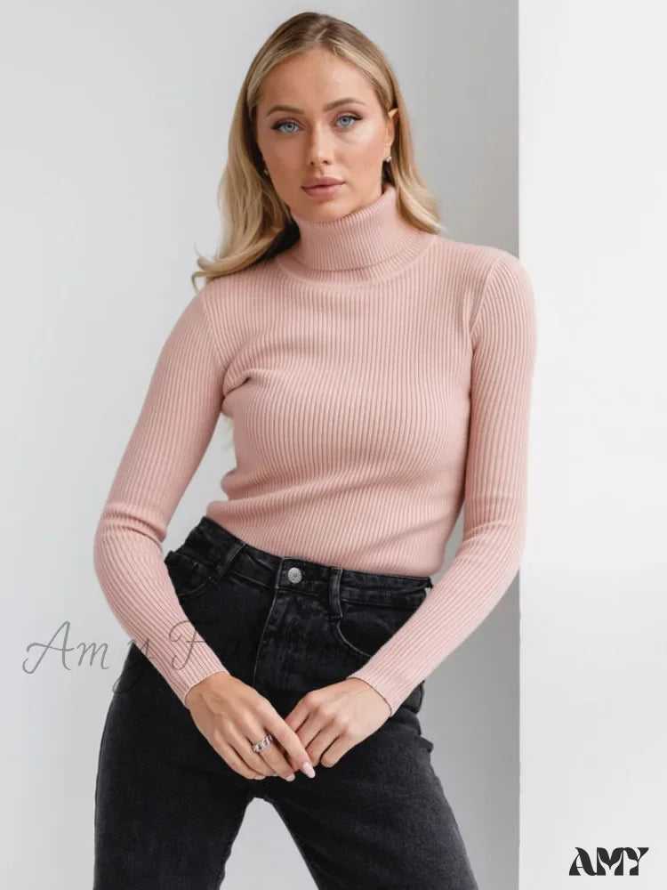 Long Sleeves Mock Turtleneck Basic Stretch Fitting Slim Sweater