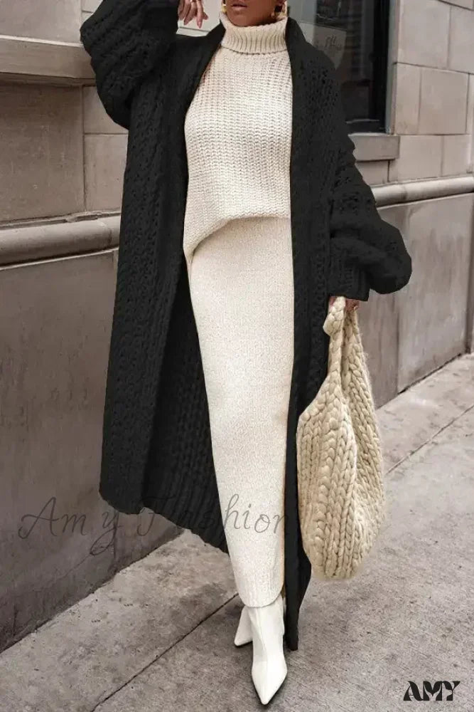 Loose Knitted Cardigan Women 2024 Autumn Winter Elegant Long Outerwear Stylish Chic Cozy Comfortable Sweater