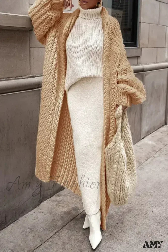 Loose Knitted Cardigan Women 2024 Autumn Winter Elegant Long Outerwear Stylish Chic Cozy Comfortable Sweater