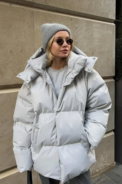 Loose Solid Minimalist Hooded Cotton Coat