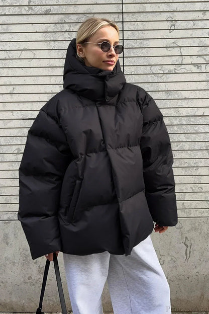Loose Solid Minimalist Hooded Cotton Coat