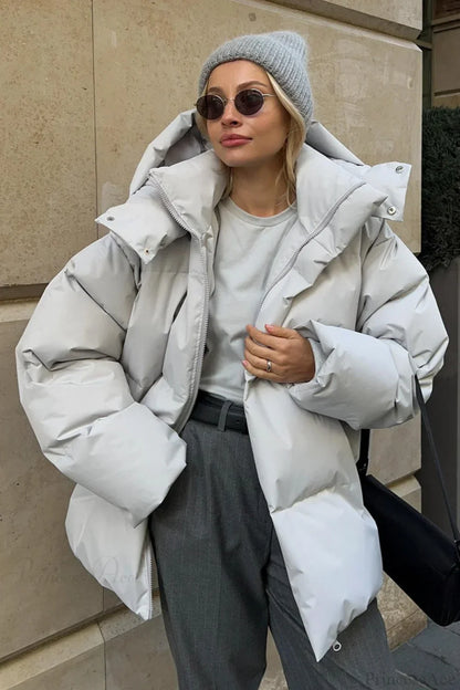 Loose Solid Minimalist Hooded Cotton Coat