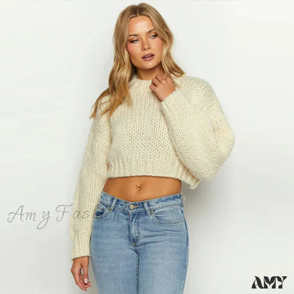 Loose Stripe Knitted Women Long Sleeve Oversize Short Hollow Out Sweater