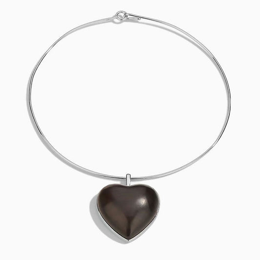 Sandalwood Heart Pendant Rhodium Plated Choker Necklace Love is Around