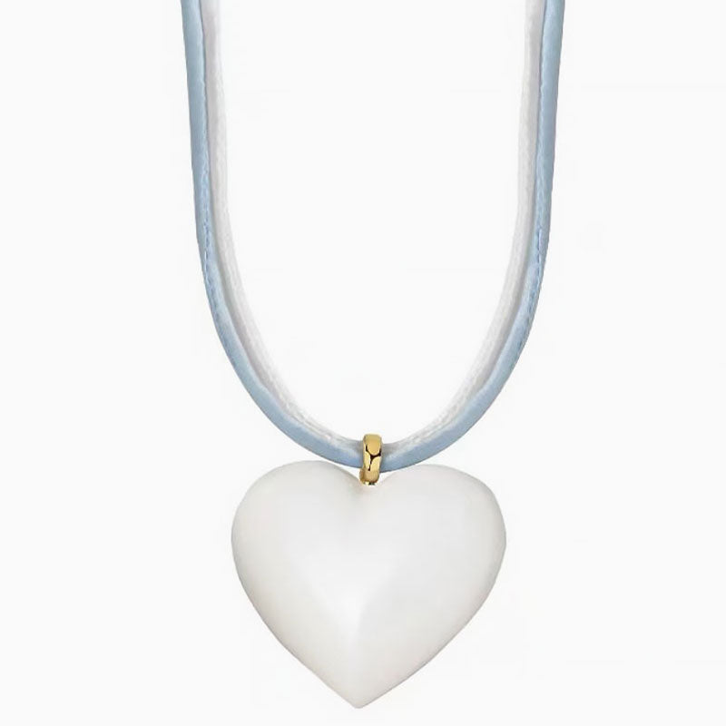 Heart Pendant Necklace with Two Tone Enameled Design and Wrapped Cord