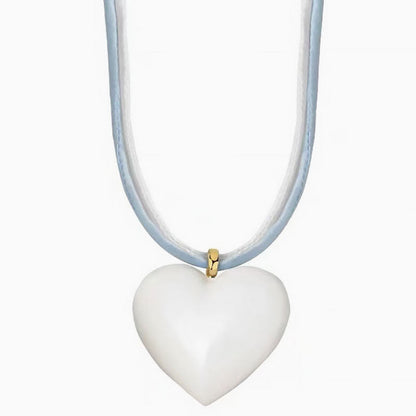 Heart Pendant Necklace with Two Tone Enameled Design and Wrapped Cord
