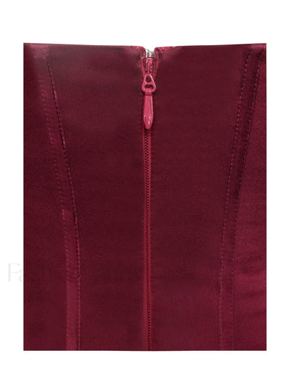 Lucinda Burgundy Satin Charming Lace Corset Maxi Dress